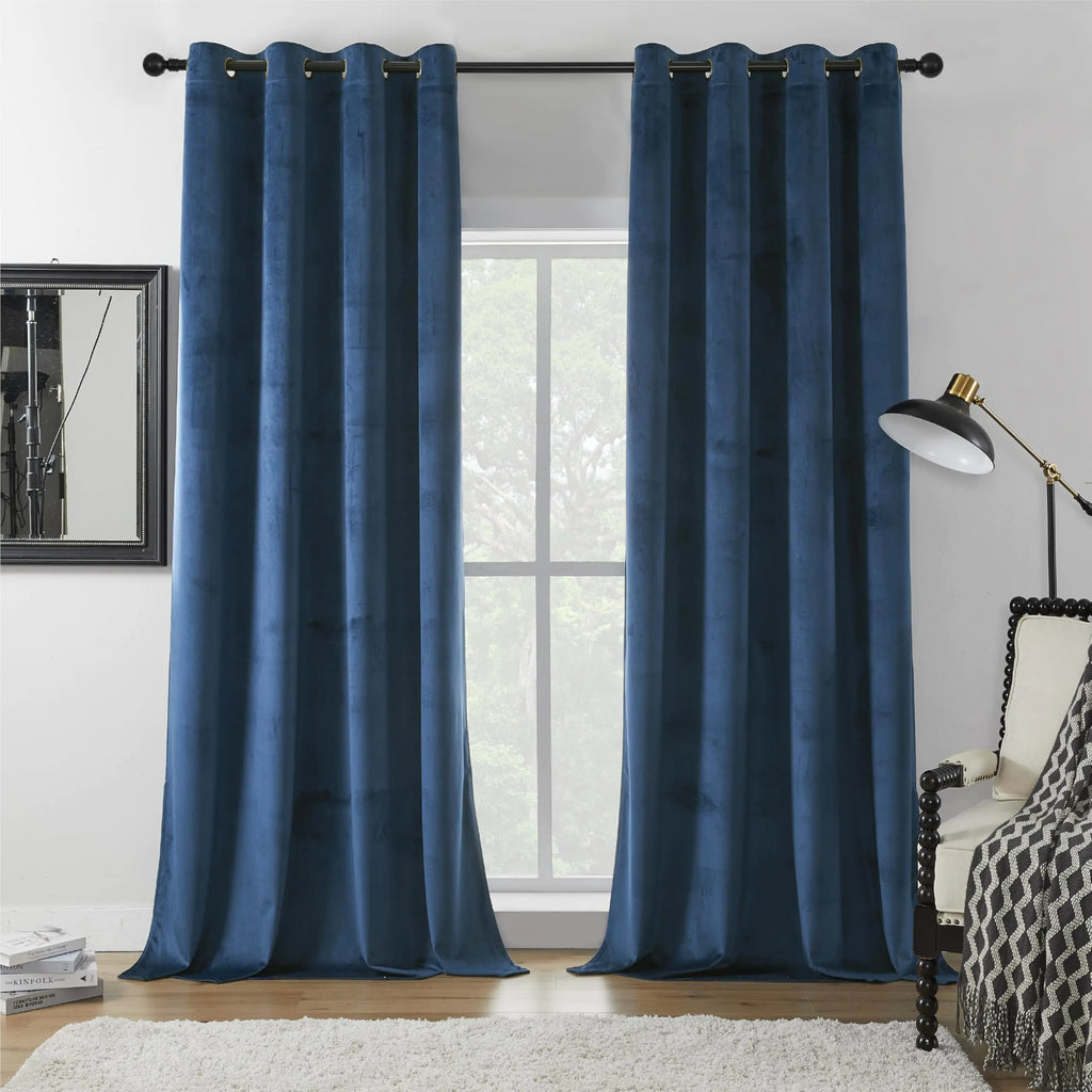 PHOENIGON Dark Blue Velvet Curtains 108 inches long Room Darkening Curtains Thermal Insulated Curtains Luxury Soundproof Curtains for Living Room Bedroom Elegant Soft Velvet Grommet Curtains 2 Panels