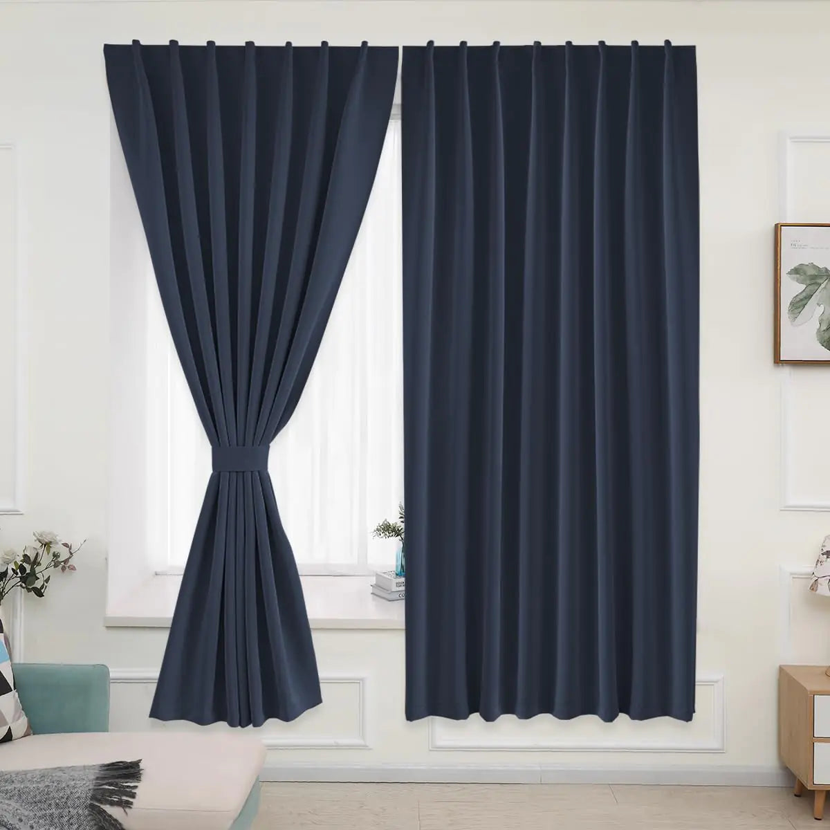 Muamar 2pcs Portable Curtains Without Rod Curtains for Rental HouseTemporary Curtains Room Darkening Curtains Privacy Drapes for Living RoomNavy Blue 52" W X 96" L
