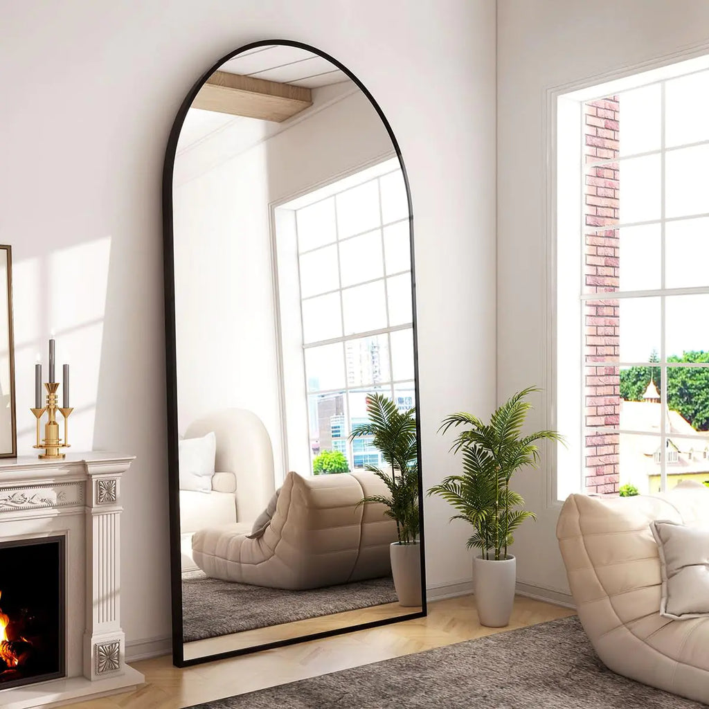 GLSLAND-30x71 inch Wall Mount Arched Full Length Mirror-Aluminum Alloy Frame High Definition-Full Body Mirror for Bedroom or Living RoomBlack