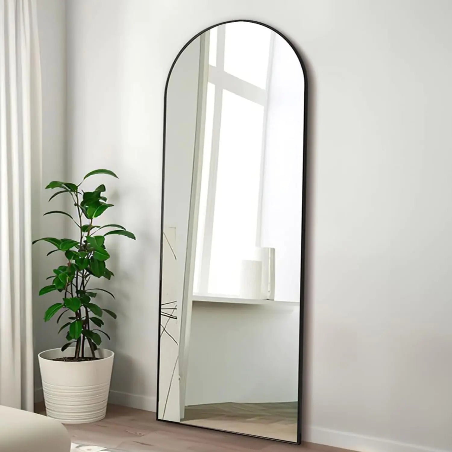 TinyTimes 57"x20" Arched Full Length Mirror Floor Mirror Full Length with Stand Large Full Body Mirror Arch Wall Mirror Full Size Mirror for Bedroom Living Room Aluminum Frame Black