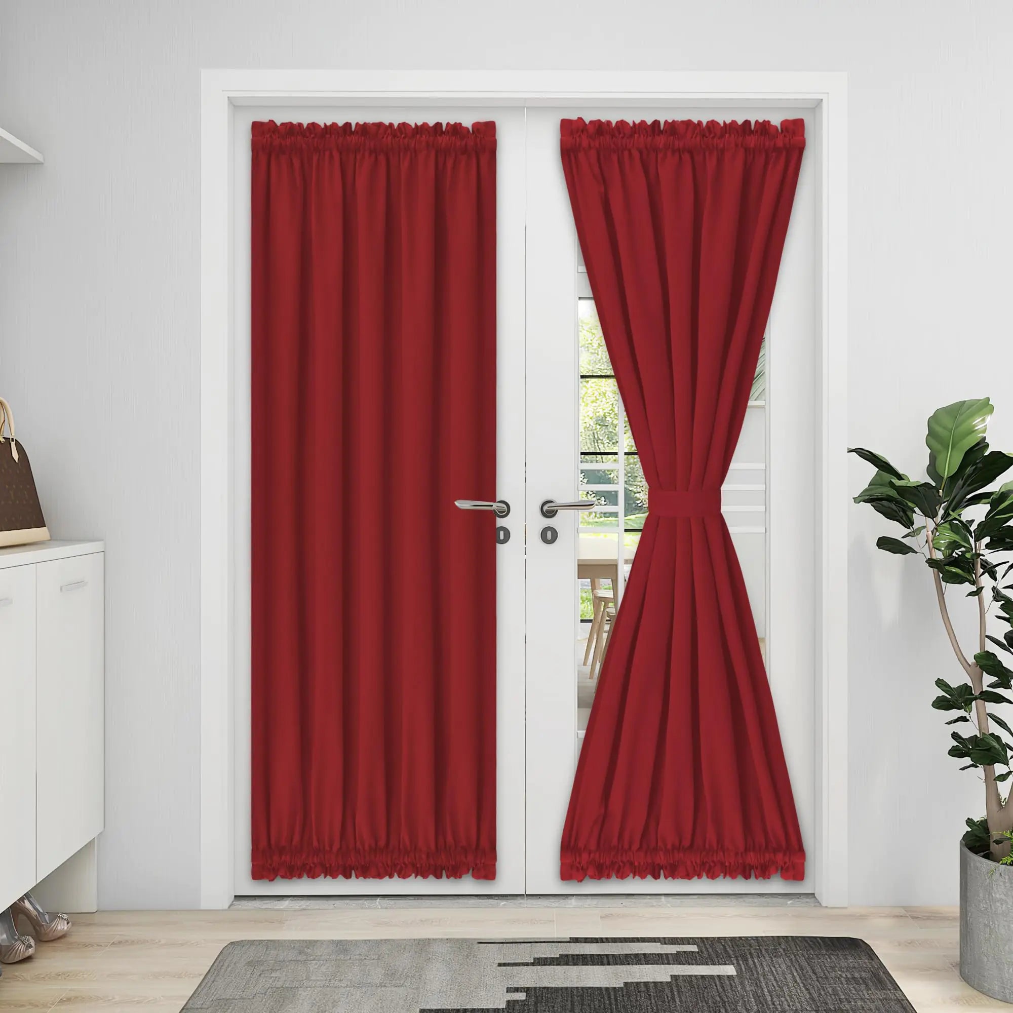 Easy-Going Blackout Door Curtains Rod Pocket Privacy Light Filtering Sidelight Curtains French Door Curtains with Tieback 1 Panel 25x72 inch Christmas Red